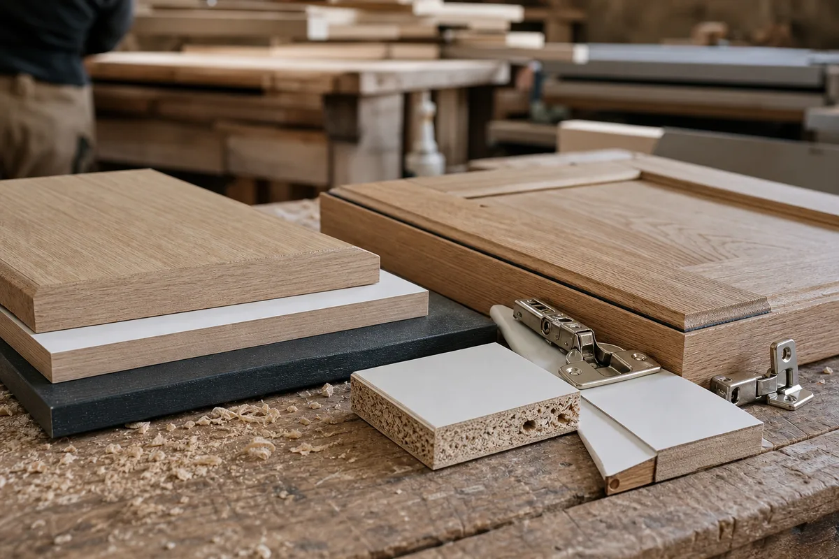 Détail des finitions et façades d’un placard sur mesure en atelier de menuiserie